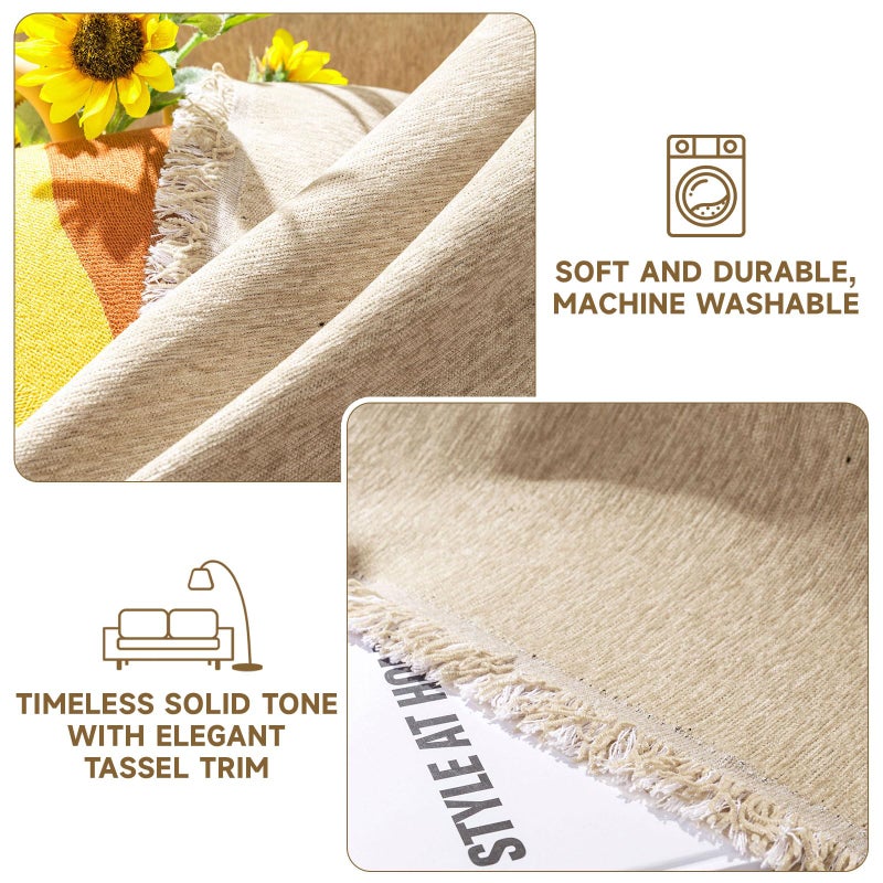 VC Life VClife Beige Couch Cover for Sofa 1 Piece Modern Minimalism Couch Cover for 2 Cushion Couch Sofa Slipcover Washable Soft Chenille Sofa Covers Furniture Protector for Bedroom Living Room 71''x118'' - Image 4